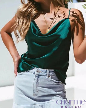 Blusa De Seda Suzy Com Alcinhas Verde Escuro / Pp Blusa Suzy