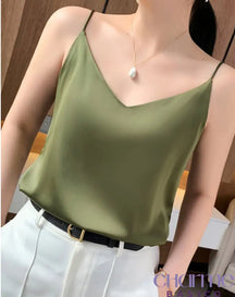 Blusa De Seda Tulum Com Alcinhas Verde Musgo / Pp