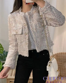 Casaco Star Tweed Com Mangas Longas E Botões Off White / Pp