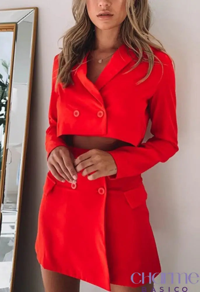 Conjunto Blazer + Saia Alfaiataria Vermelho / P Conjuntos Com Saia