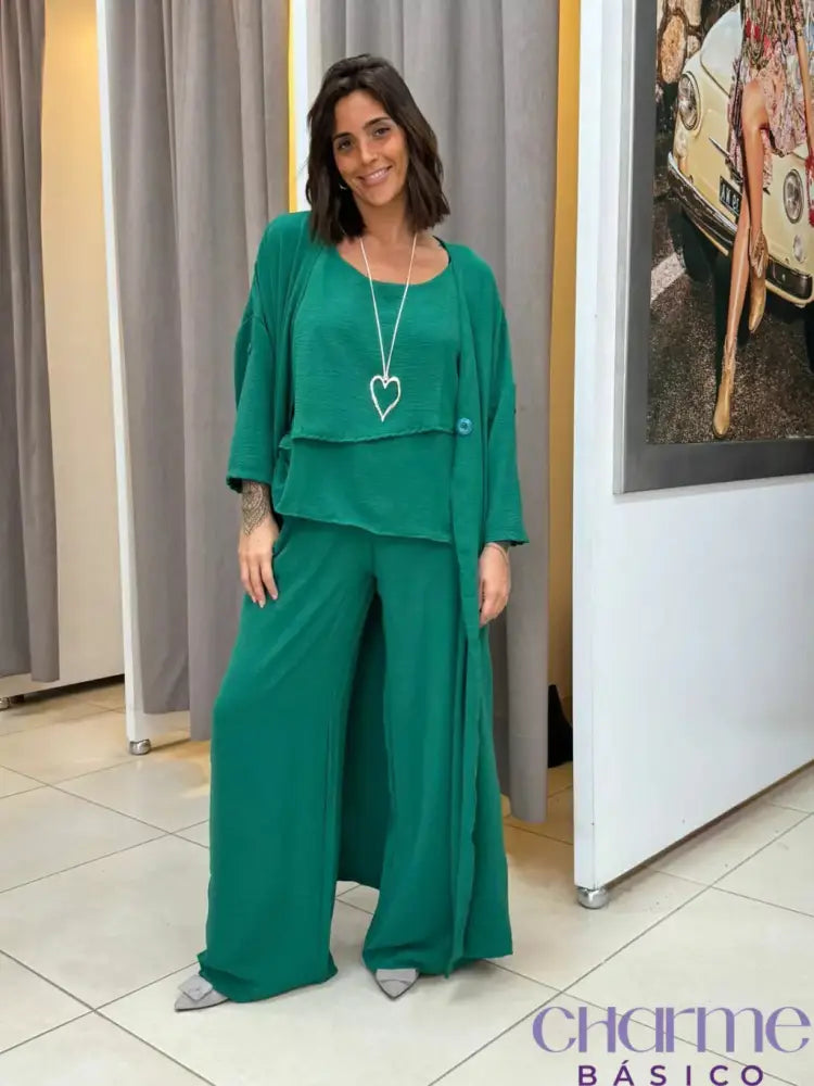 Conjunto Harmonia Elegante Em Linho Premium - Verde / P