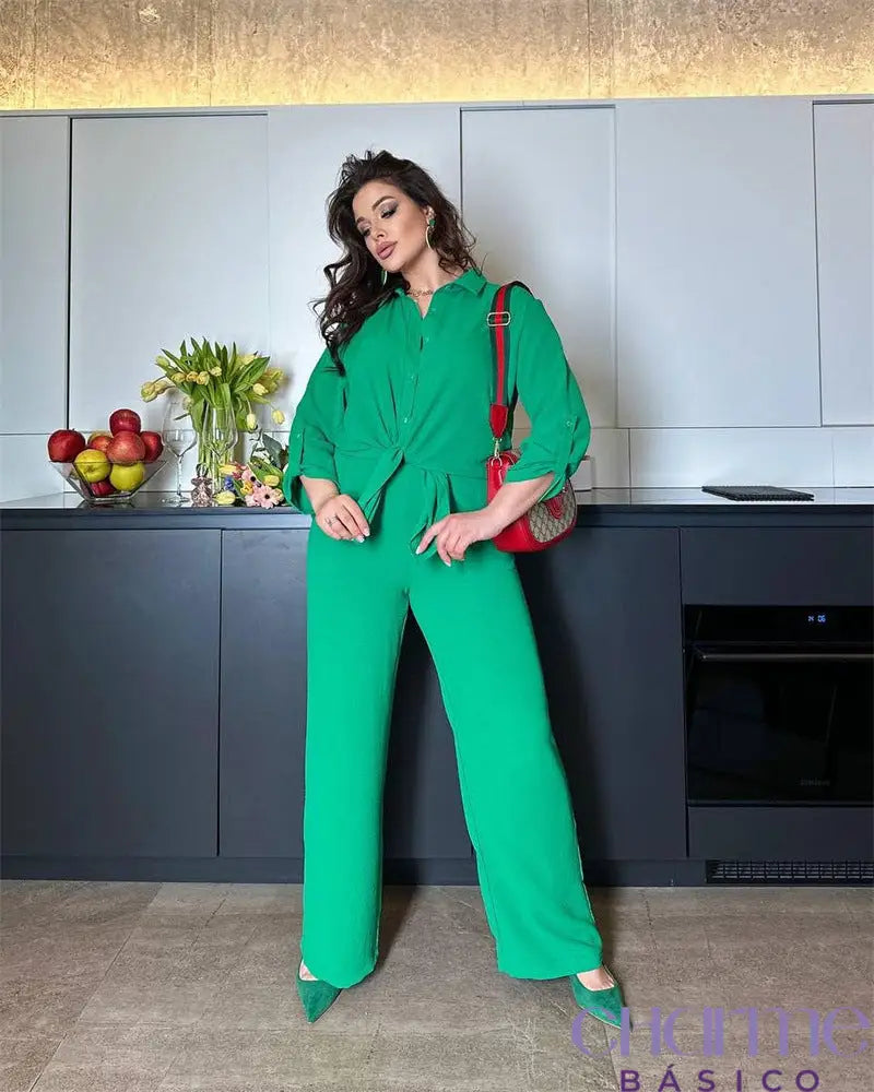 Conjunto Sofia - Elegância E Conforto Em Uma Combinação Perfeita Para O Dia A Dia. Verde / P