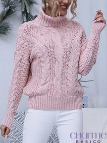 Suéter Tricô Linda Charme Básico Coleção Inverno Pink / S