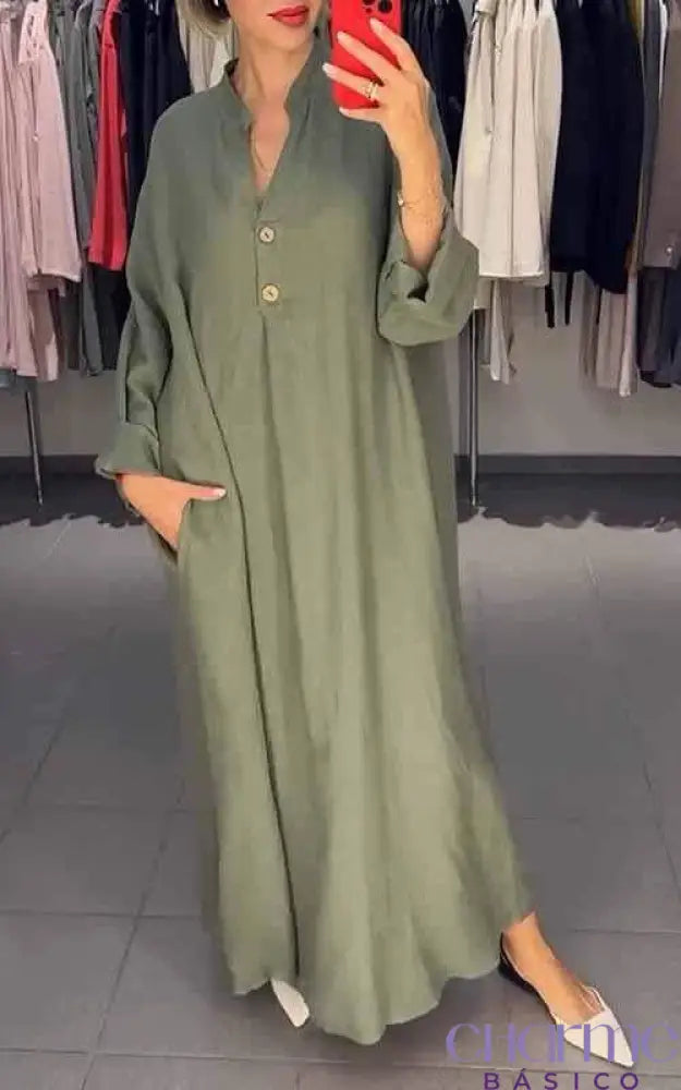 Vestido Ana - Simplicidade E Elegância Em Linho Damasco / P