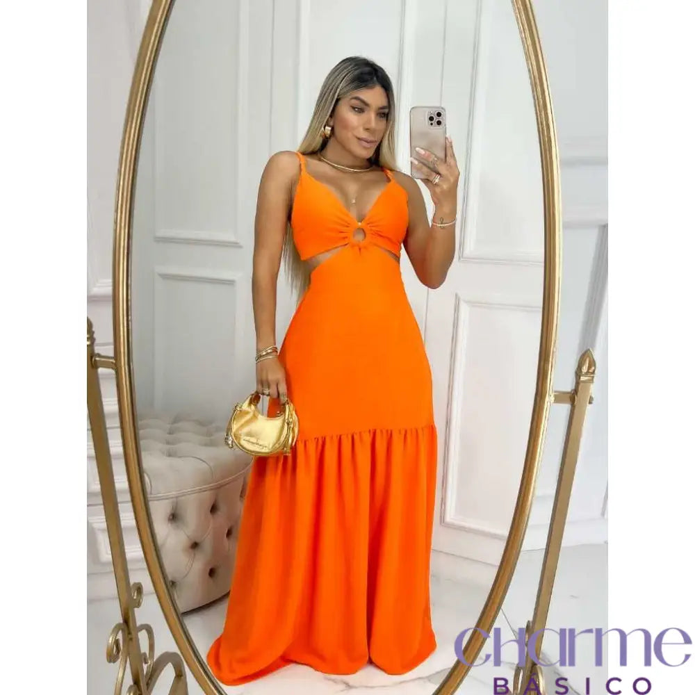 Vestido Carolina – Charme E Elegância Em Cada Detalhe Laranja / P