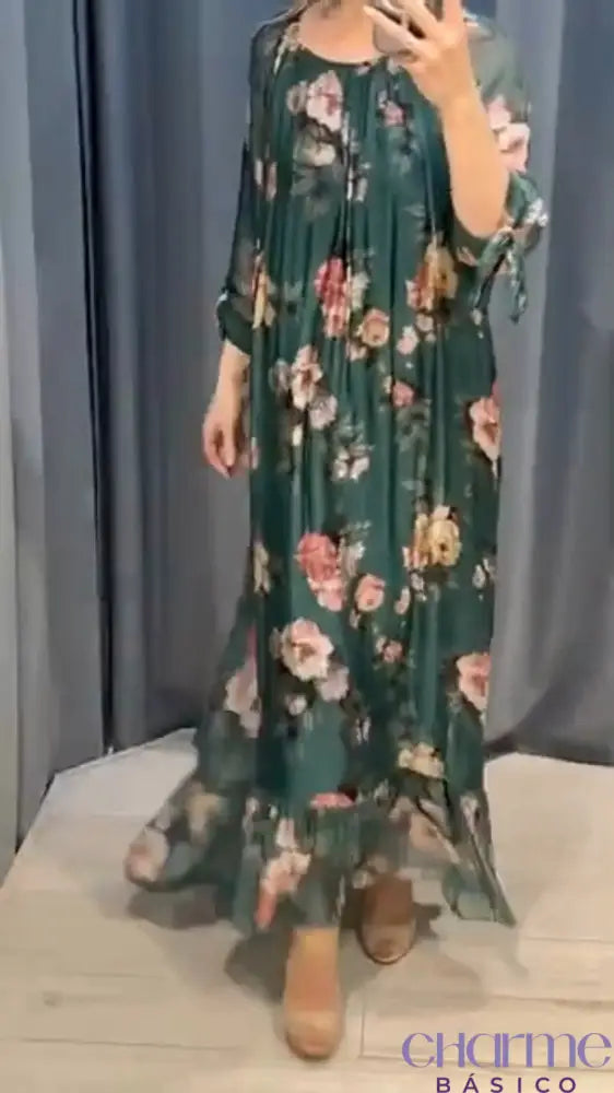 Vestido Celeste - Um Toque De Poesia No Seu Guarda-Roupa Verde Floral / P