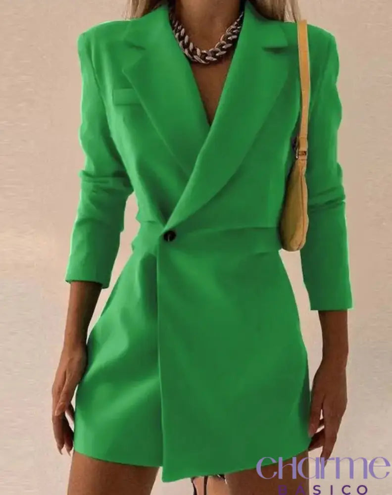 Vestido Curto Estilo Blazer Com Mangas Longas Verde Bandeira / Pp