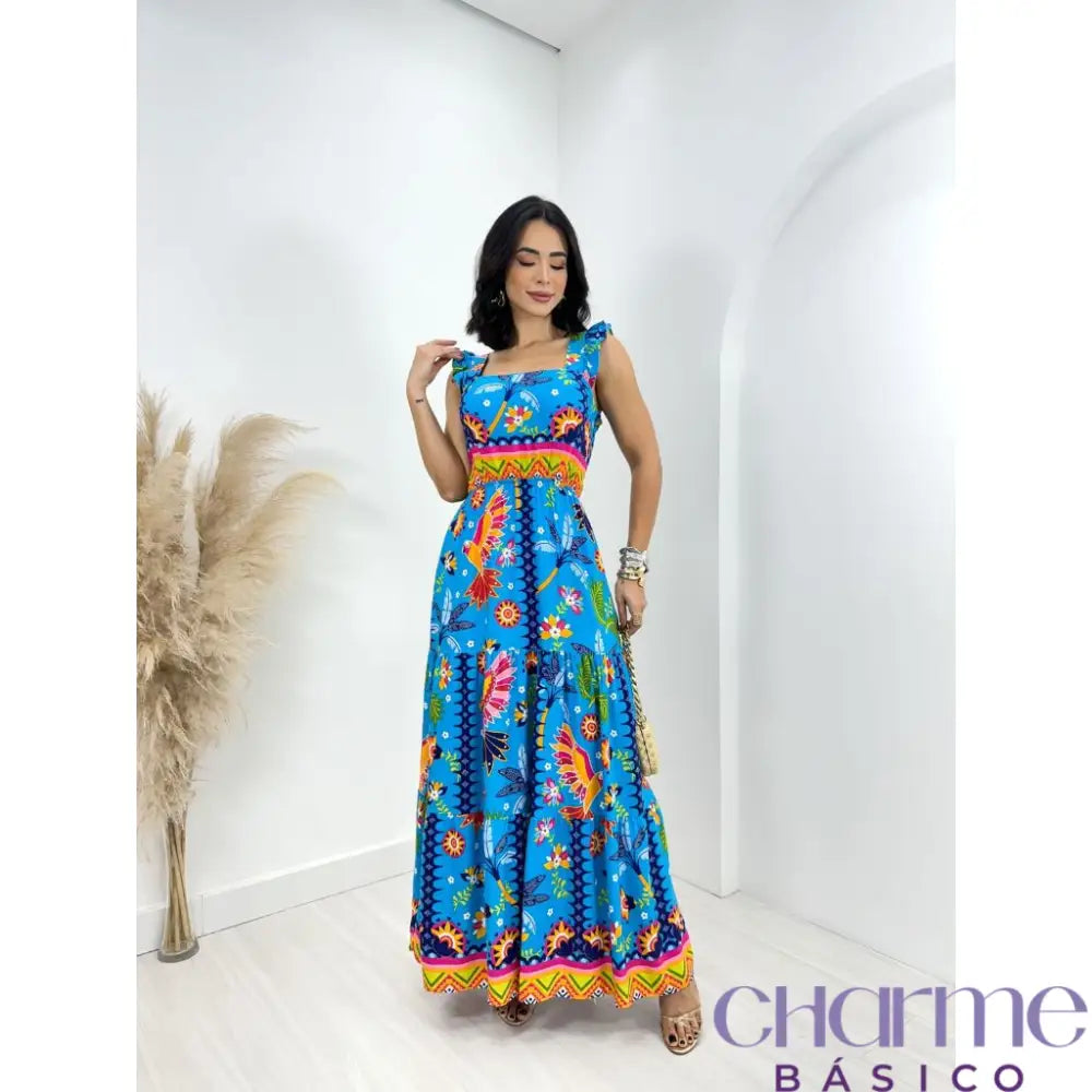 Vestido Florença – O Charme Das Cores E Estampas Em Viscolinho - Azul Floral / P