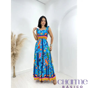 Vestido Florença – O Charme Das Cores E Estampas Em Viscolinho - Azul Floral / P