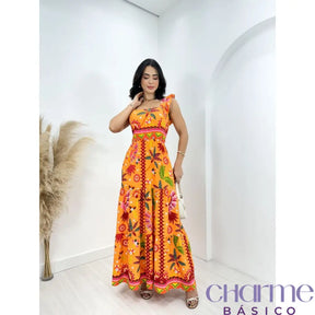 Vestido Florença – O Charme Das Cores E Estampas Em Viscolinho - Laranja Floral / P