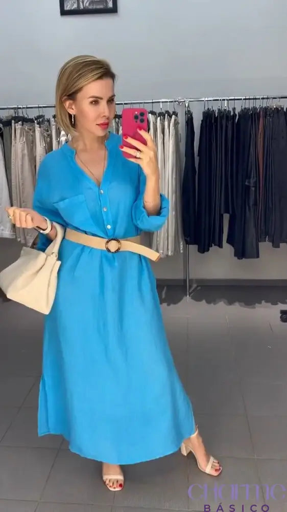 Vestido Helena – Elegância E Conforto Para O Dia A Azul / P