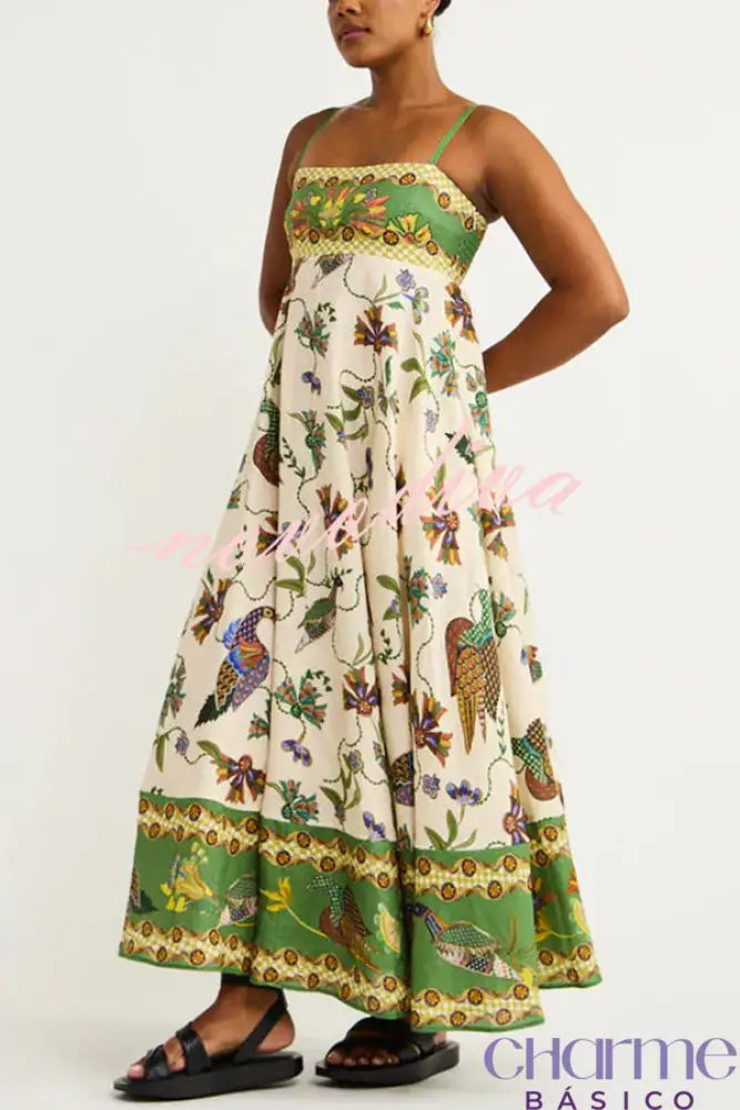 From Sun Drenched Linen Blend Unique Print Smocked Back Pocketed Midi Dress Dresses