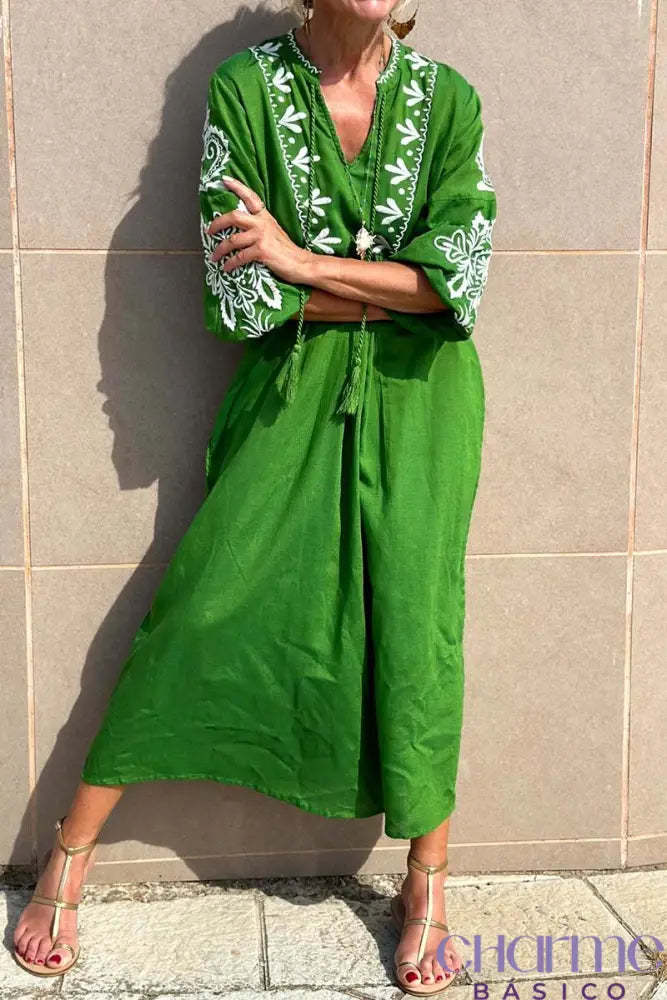 Women’s Casual Resort Ethnic Style Dress Green / S(Us 6-8)