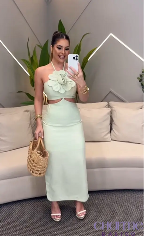 Vestido Mint Elegance – Sofisticação Com Um Toque De Romance!