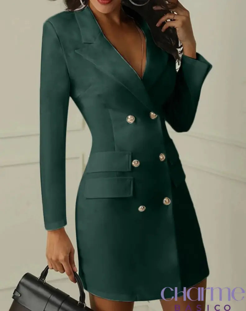 Vestido New York Estilo Blazer Verde Militar / Pp Vestido Estilo Blazer