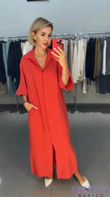 Vestido Sofia – A Elegância Do Minimalismo Com Conforto Absoluto Vermelho / P